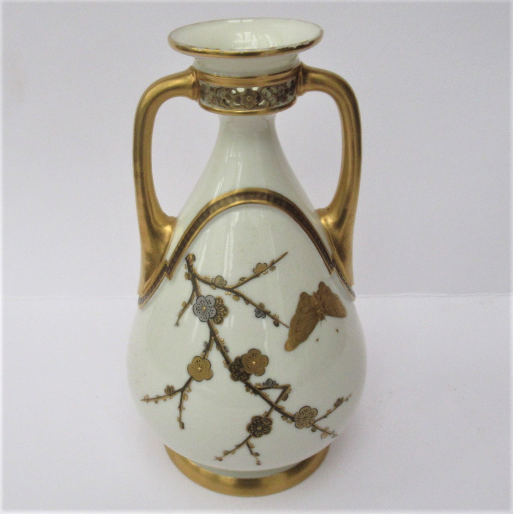 Royal Worcester Aesthetic Period porcelain and gilt vase 1881 in Japanese style