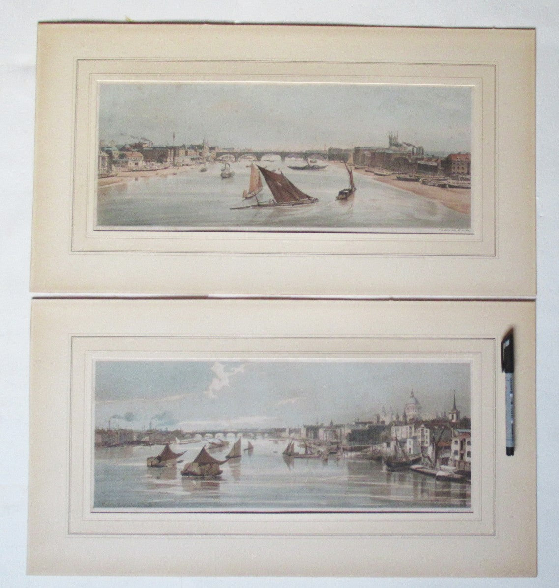 Thomas Shotter Boys 1842 pair of hand coloured prints views of the Thames London