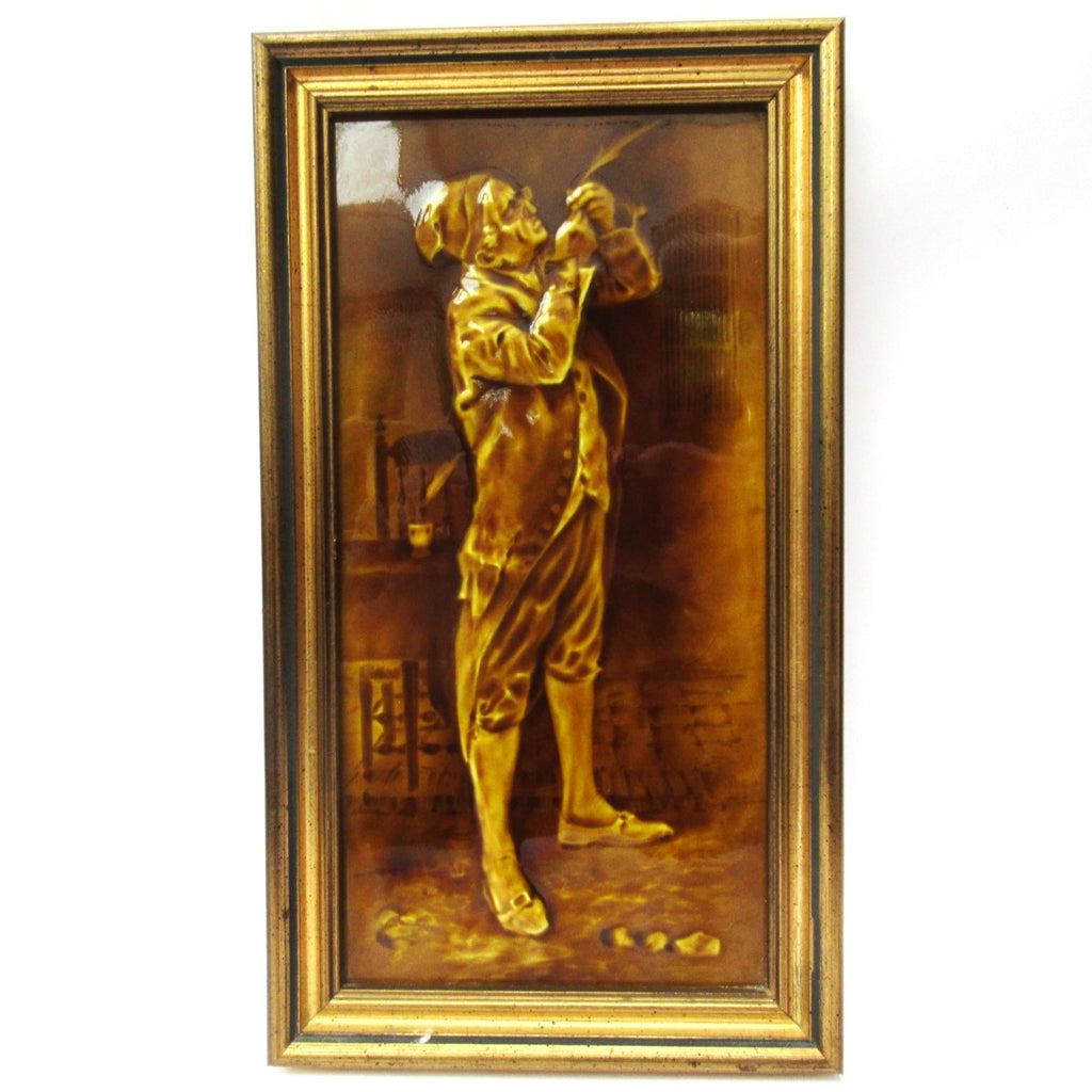 Antique Sherwin & Cotton 6 x 12 inch emaux ombrants Dickens tile, c1900