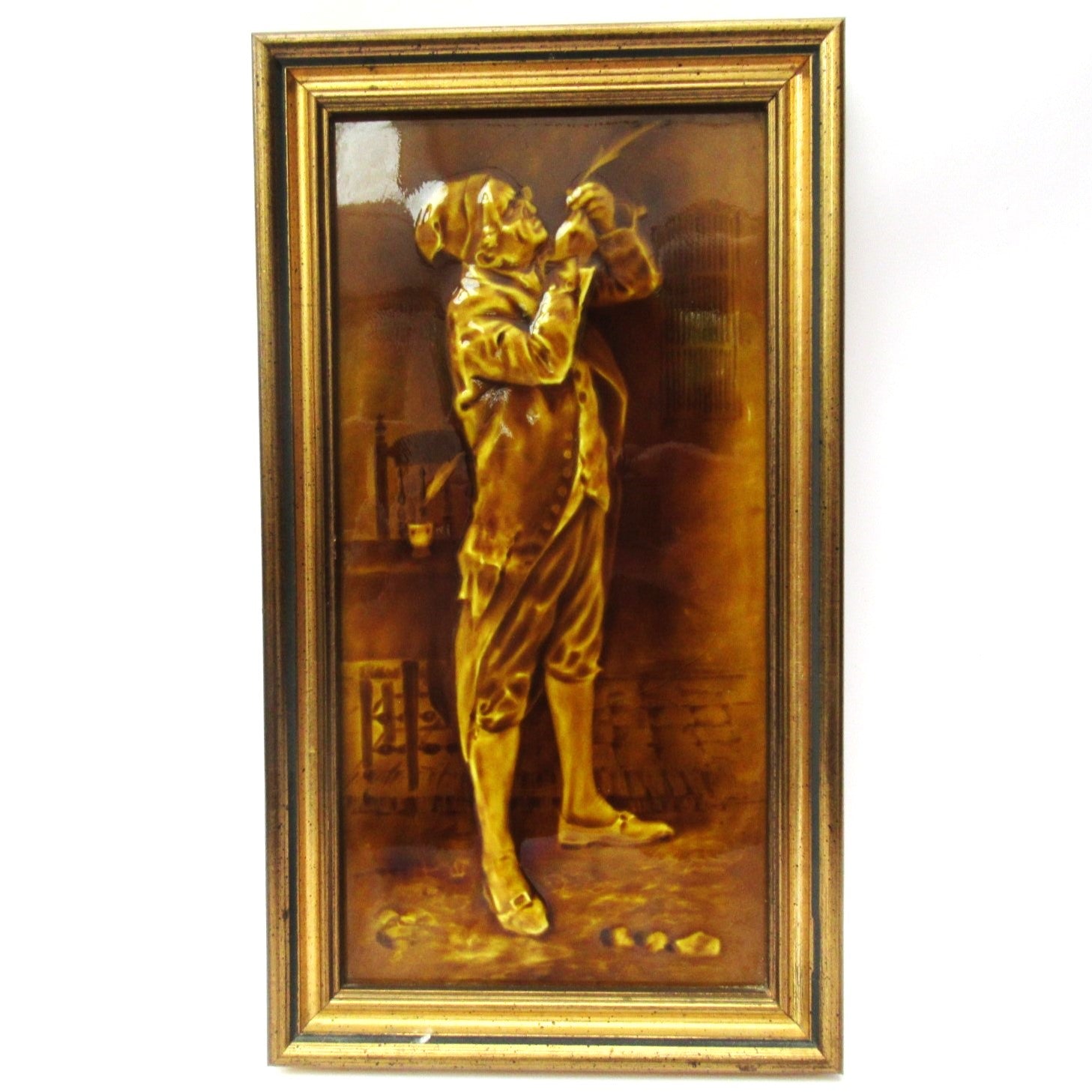 Antique Sherwin & Cotton 6 x 12 inch emaux ombrants Dickens tile, c1900