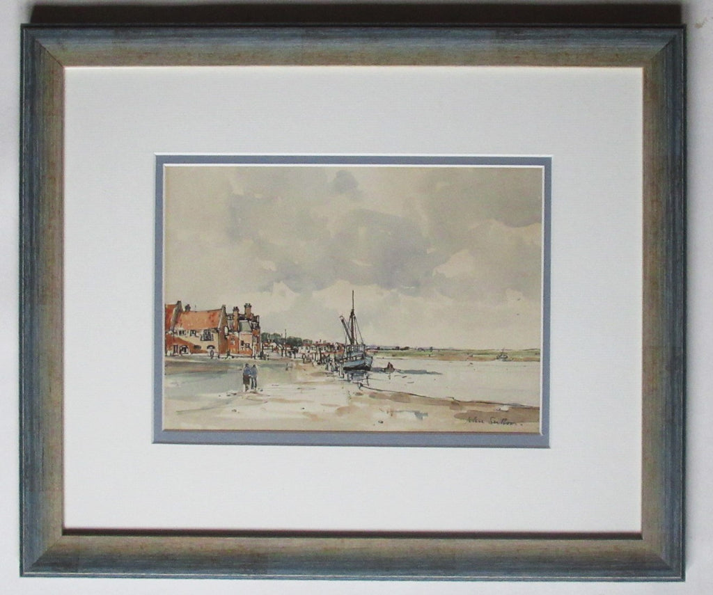 John Sutton, pen ink and watercolour painting, Blakeney Norfolk, c1960, framed