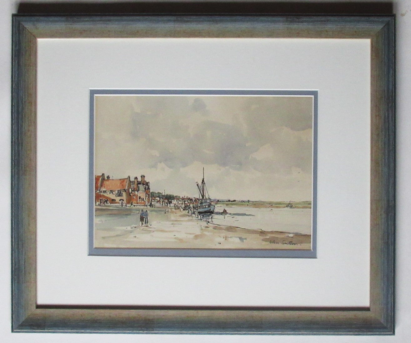 John Sutton, pen ink and watercolour painting, Blakeney Norfolk, c1960, framed