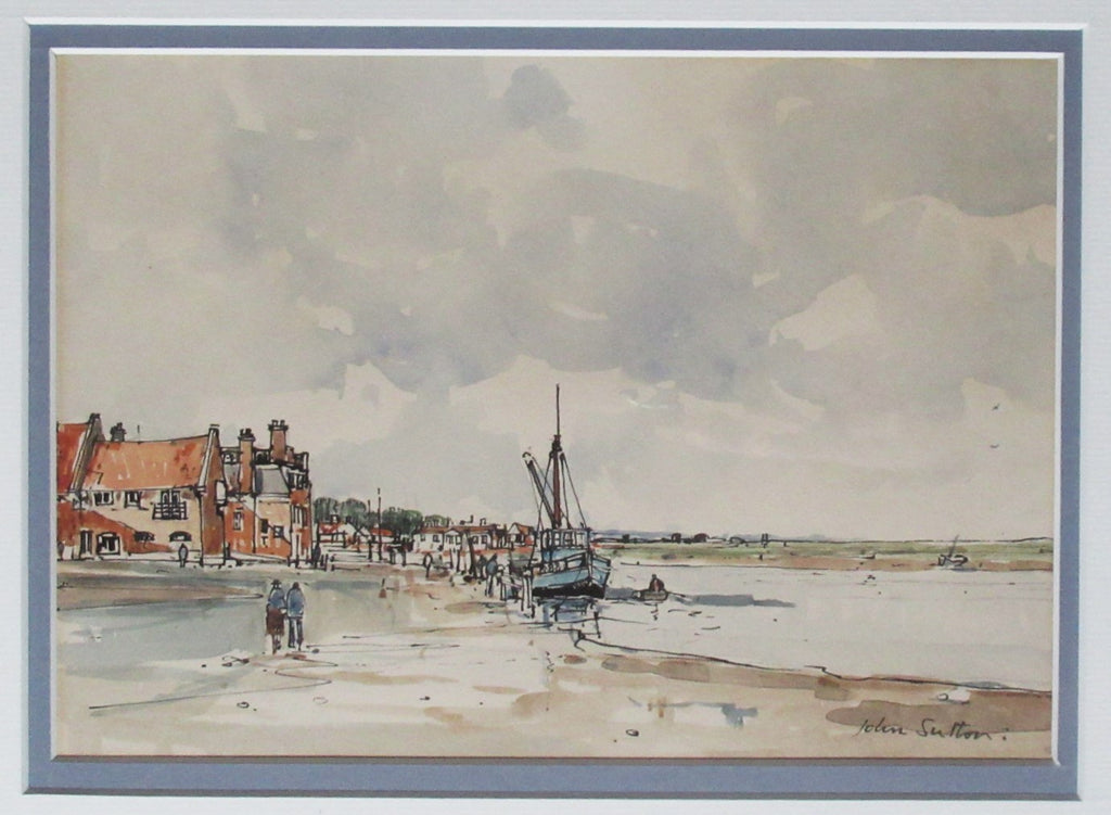 John Sutton, pen ink and watercolour painting, Blakeney Norfolk, c1960, framed