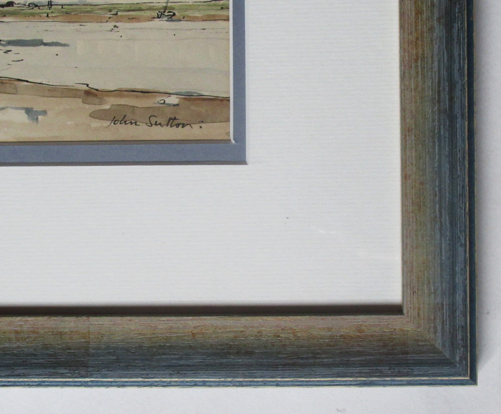 John Sutton, pen ink and watercolour painting, Blakeney Norfolk, c1960, framed