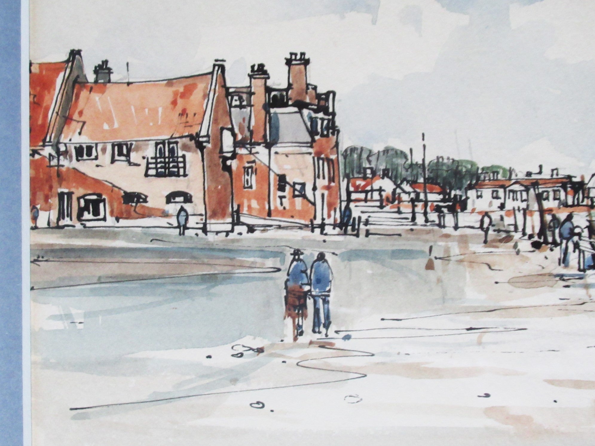 John Sutton, pen ink and watercolour painting, Blakeney Norfolk, c1960, framed