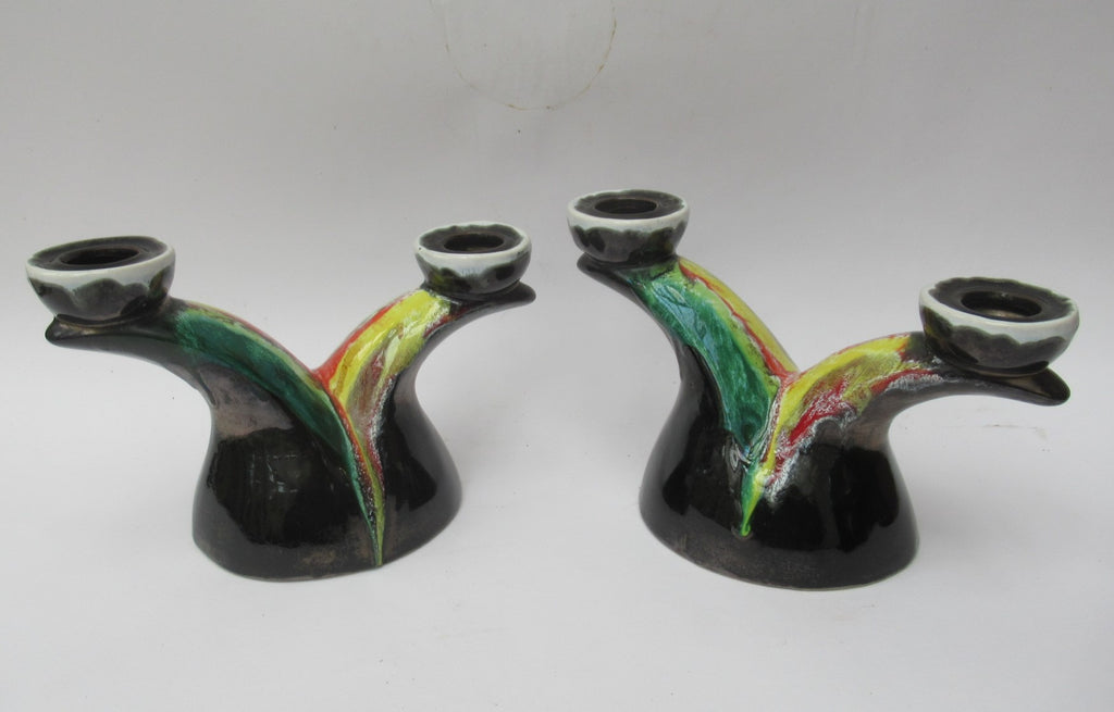 Vallauris French mid century Art Pottery c1950 pair of Candlesticks/lamp bases