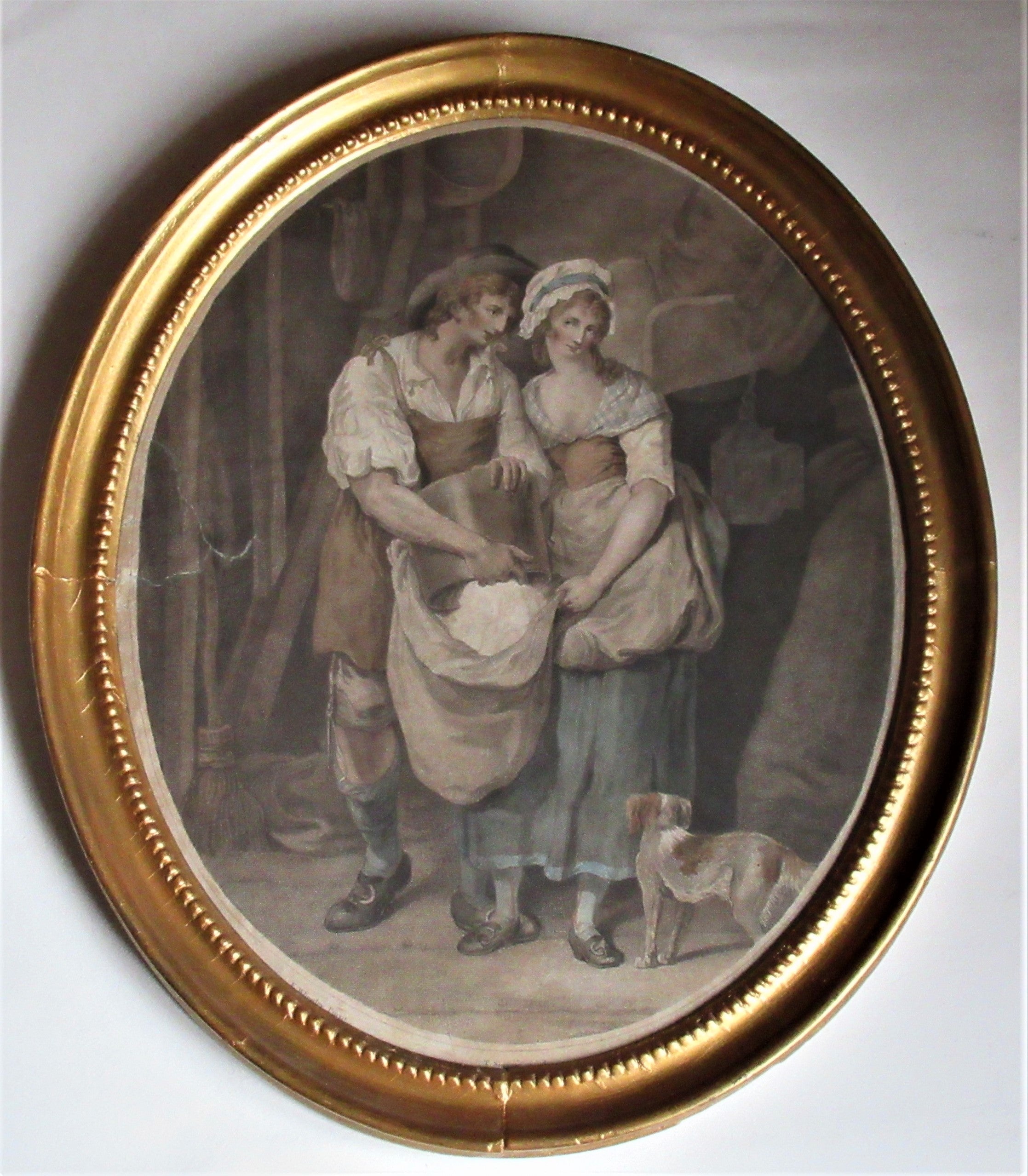 Antique 1787 print in period frame, Love in a Mill, Delatre after Wheatley