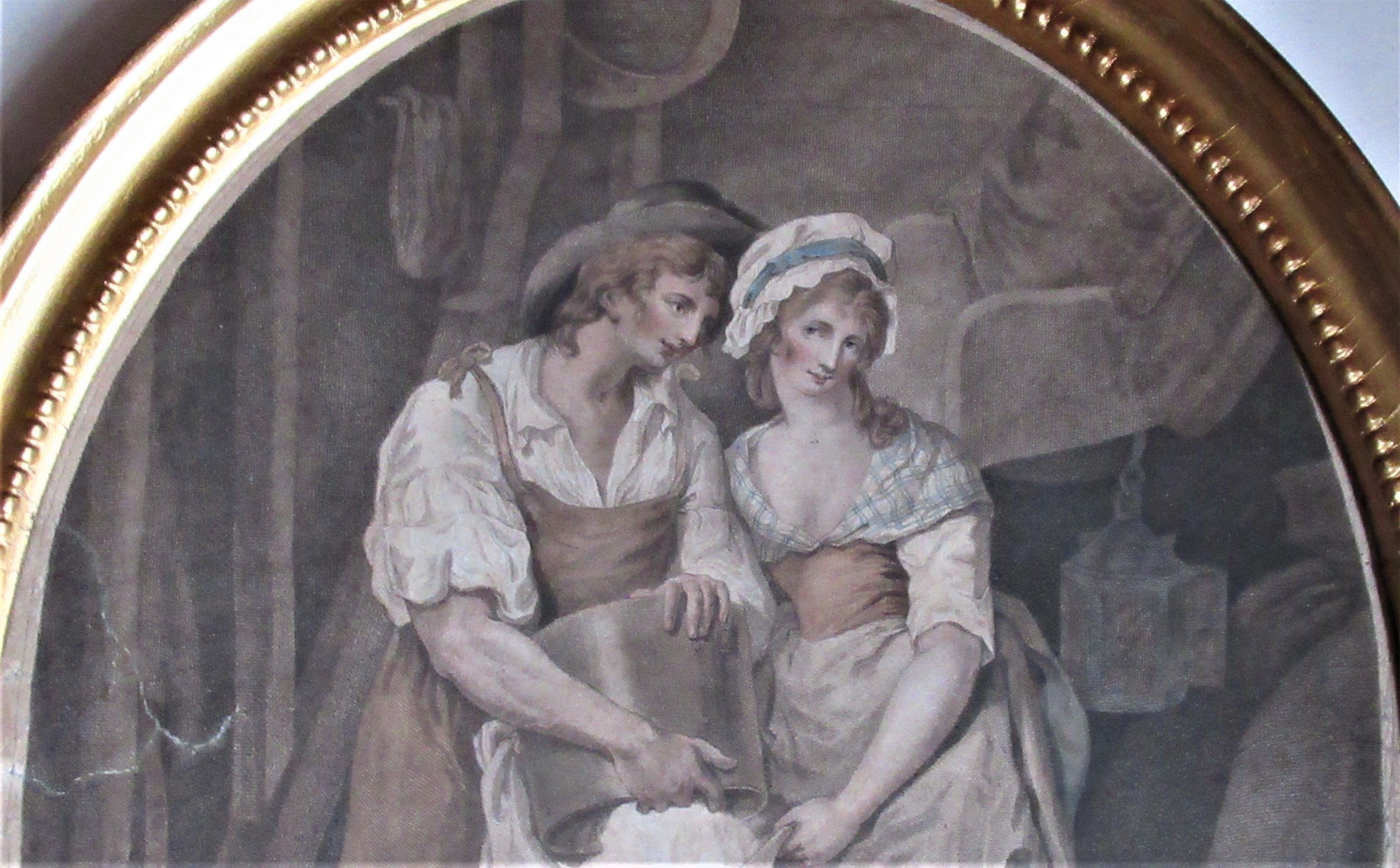 Antique 1787 print in period frame, Love in a Mill, Delatre after Wheatley