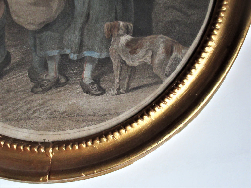 Antique 1787 print in period frame, Love in a Mill, Delatre after Wheatley
