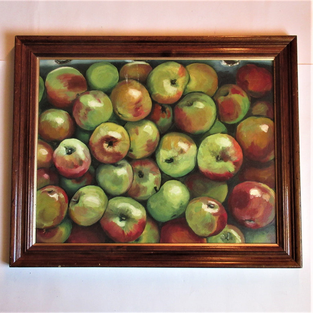 R Whiteley, Box of Apples, oil on board, c1975, framed