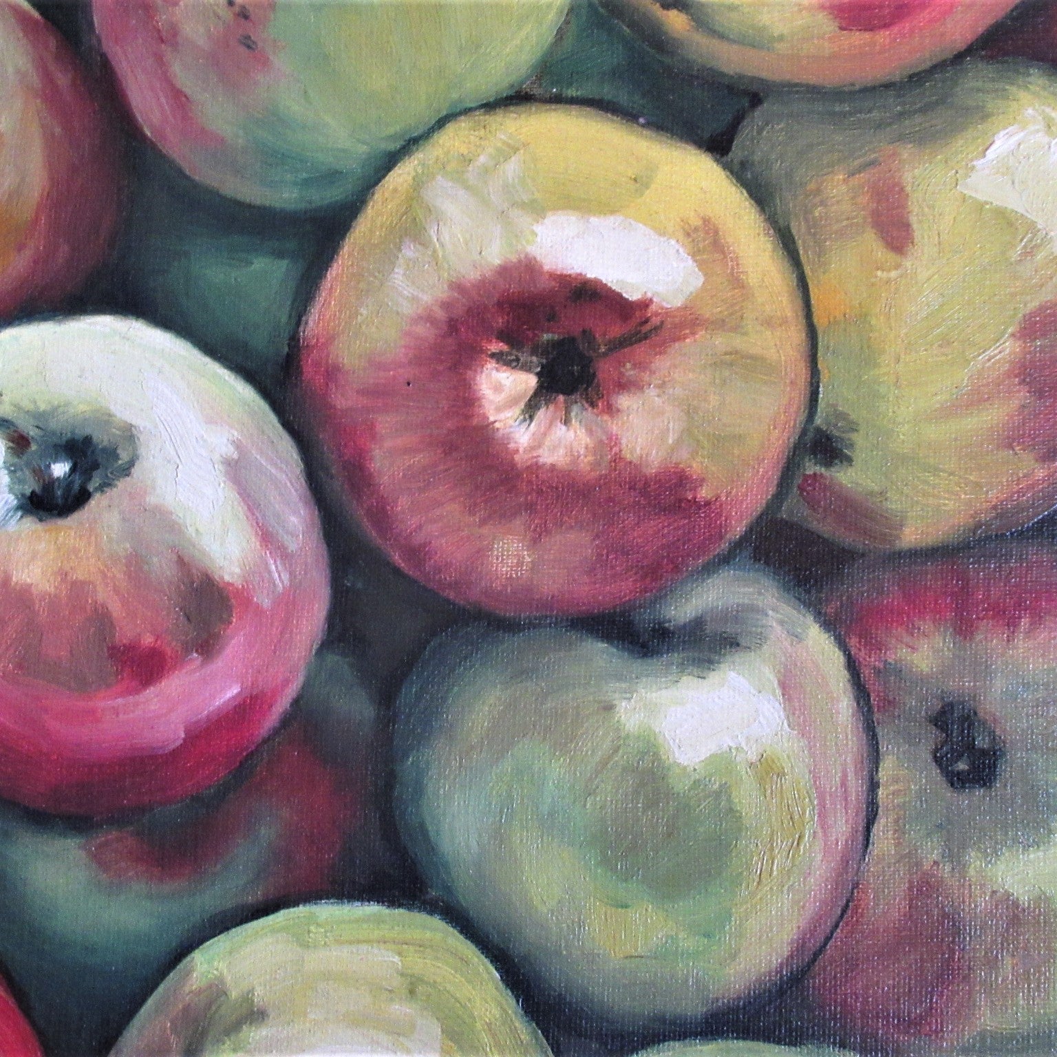 R Whiteley, Box of Apples, oil on board, c1975, framed
