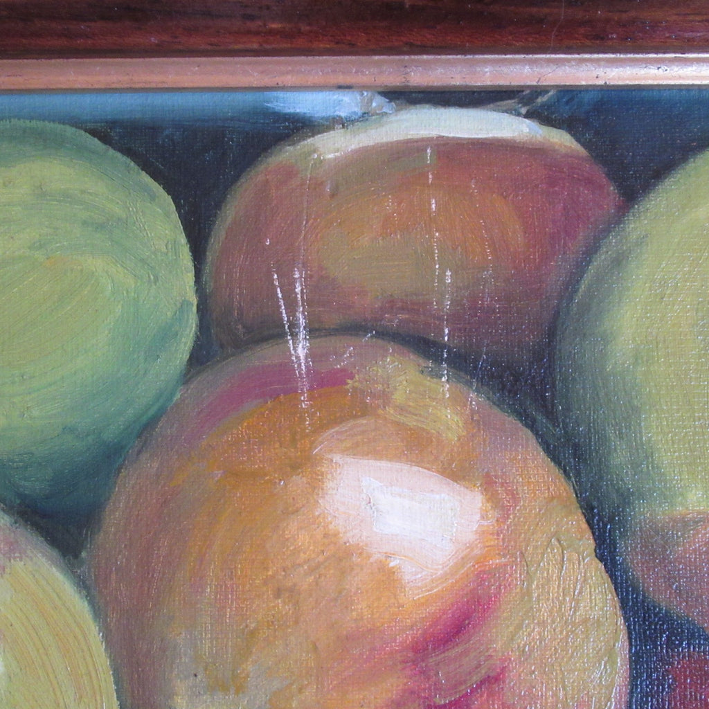 R Whiteley, Box of Apples, oil on board, c1975, framed