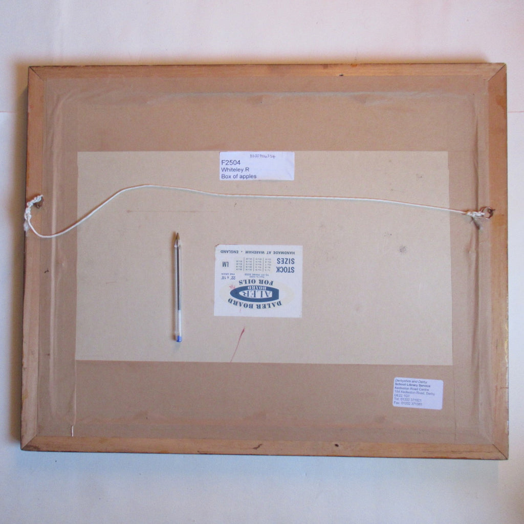 R Whiteley, Box of Apples, oil on board, c1975, framed