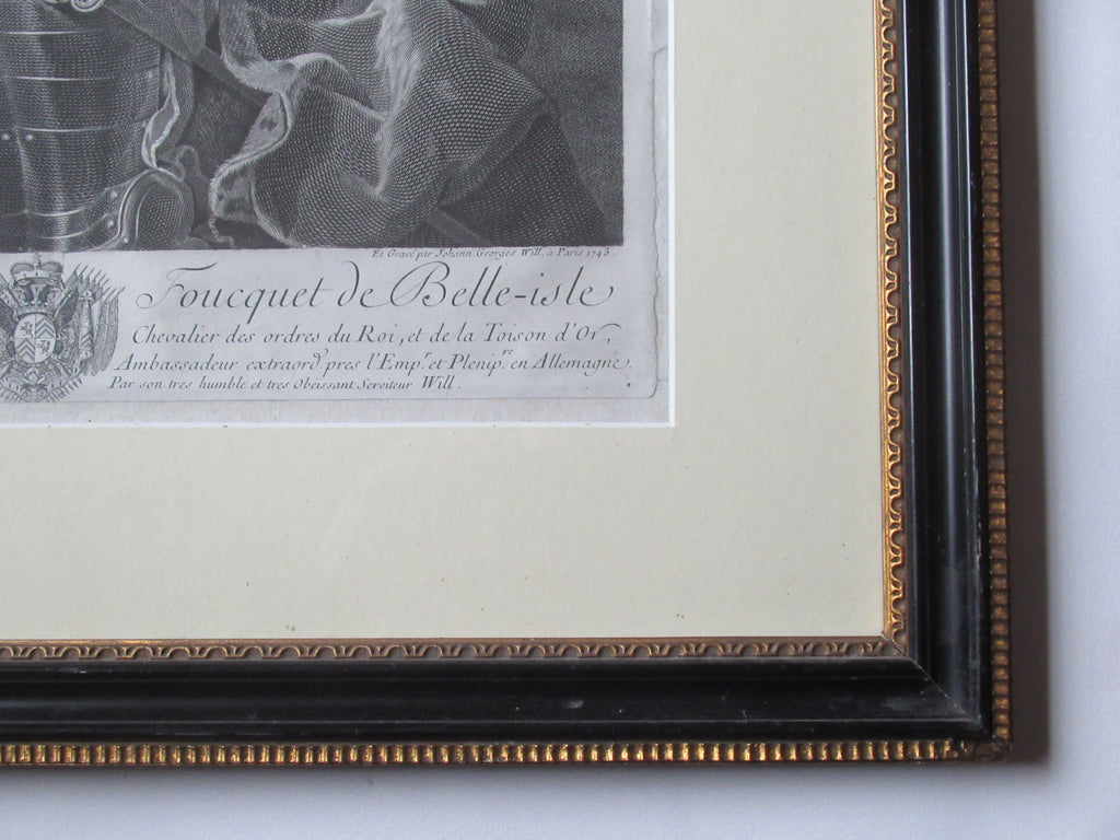 Antique engraved print, Wille/Rigaud, Duke of Belle-Isle 1743 , period frame