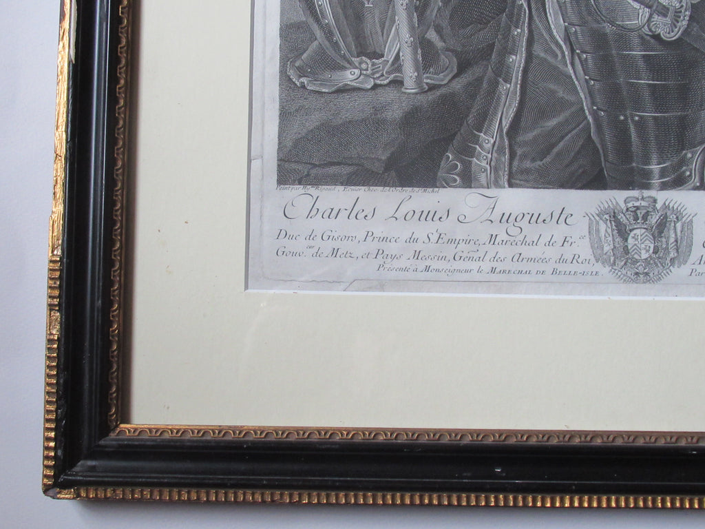 Antique engraved print, Wille/Rigaud, Duke of Belle-Isle 1743 , period frame