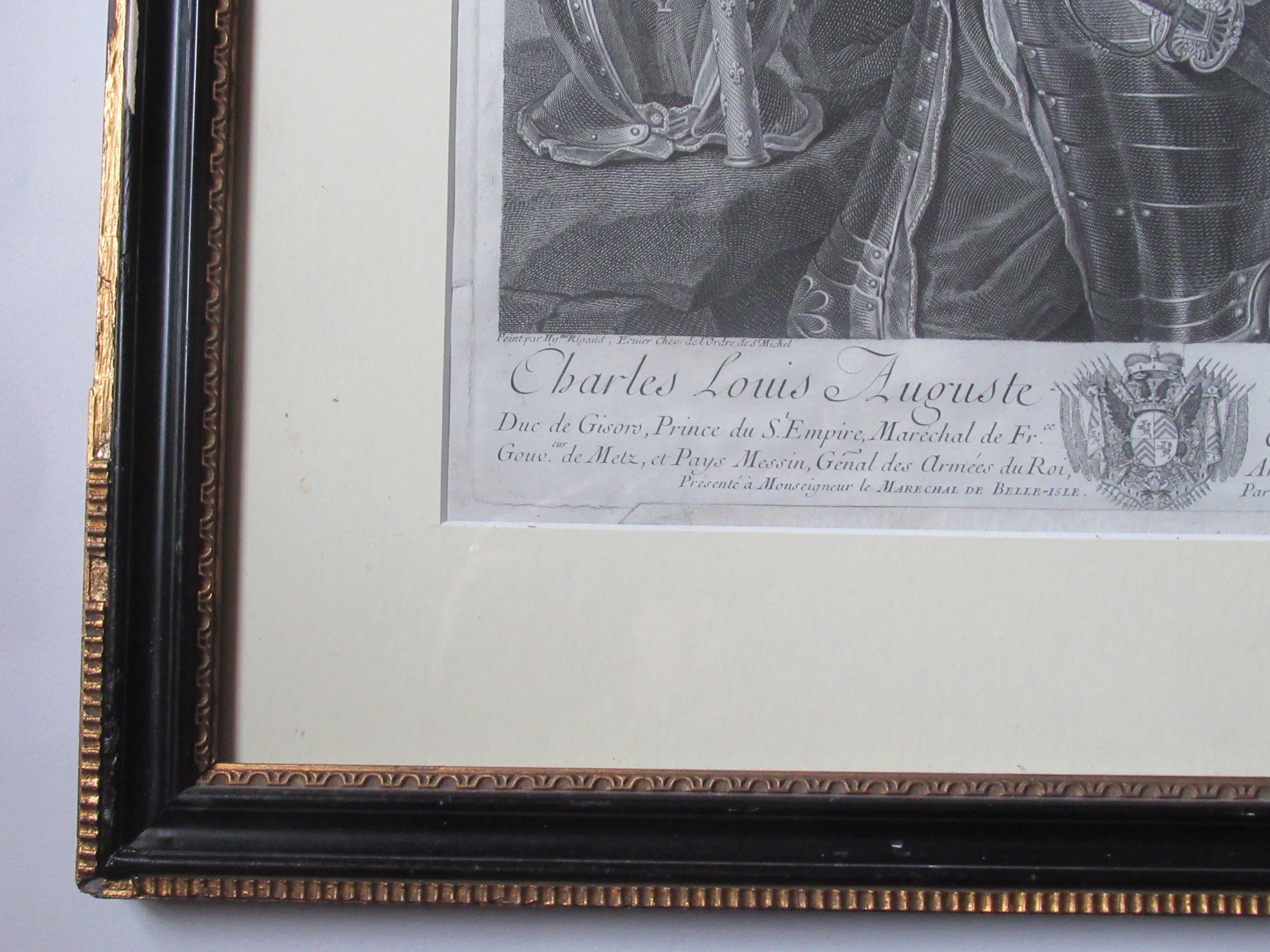 Antique engraved print, Wille/Rigaud, Duke of Belle-Isle 1743 , period frame