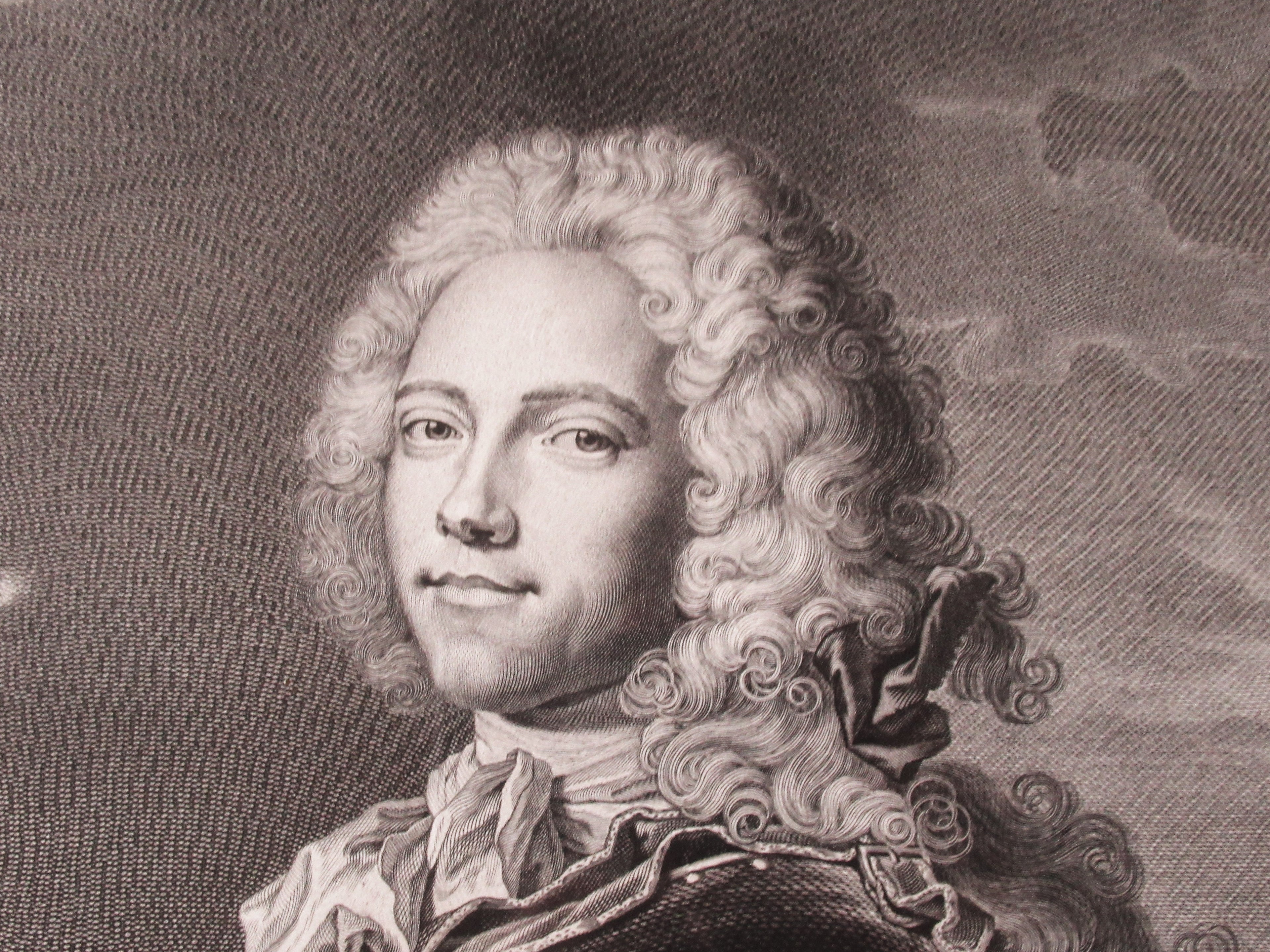Antique engraved print, Wille/Rigaud, Duke of Belle-Isle 1743 , period frame
