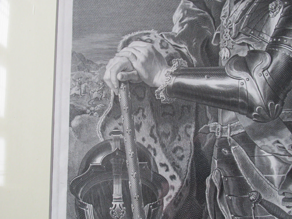 Antique engraved print, Wille/Rigaud, Duke of Belle-Isle 1743 , period frame