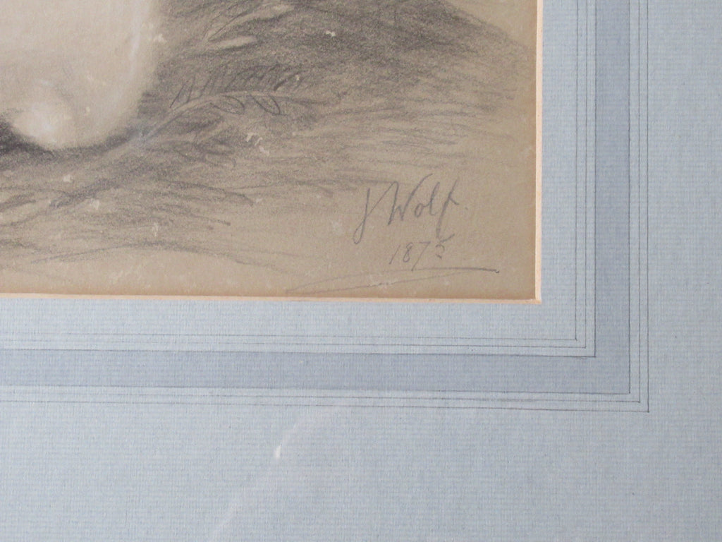 Joseph Wolf, rare original drawing of three rabbits, signed & dated 1875 framed