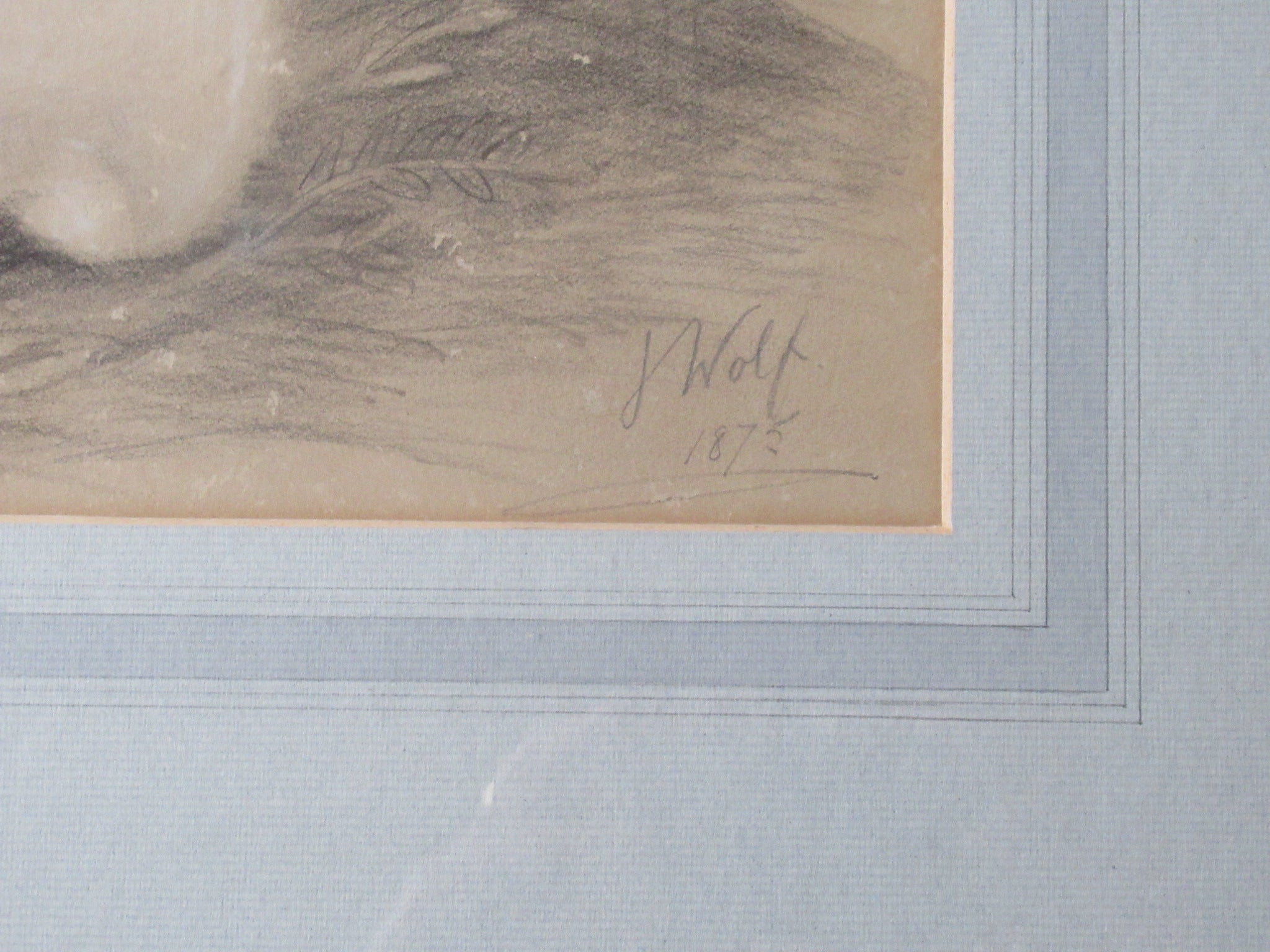 Joseph Wolf, rare original drawing of three rabbits, signed & dated 1875 framed