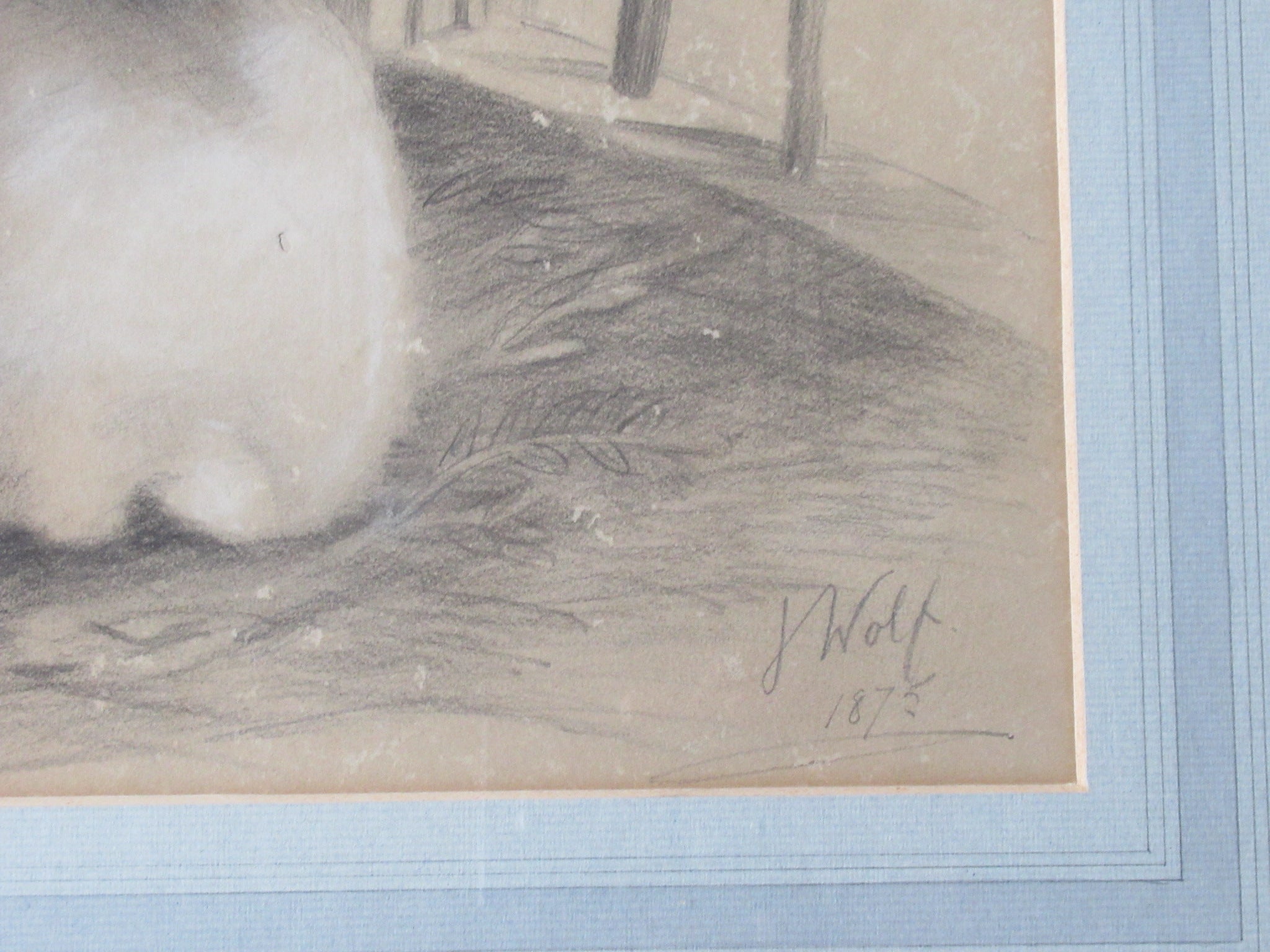 Joseph Wolf, rare original drawing of three rabbits, signed & dated 1875 framed