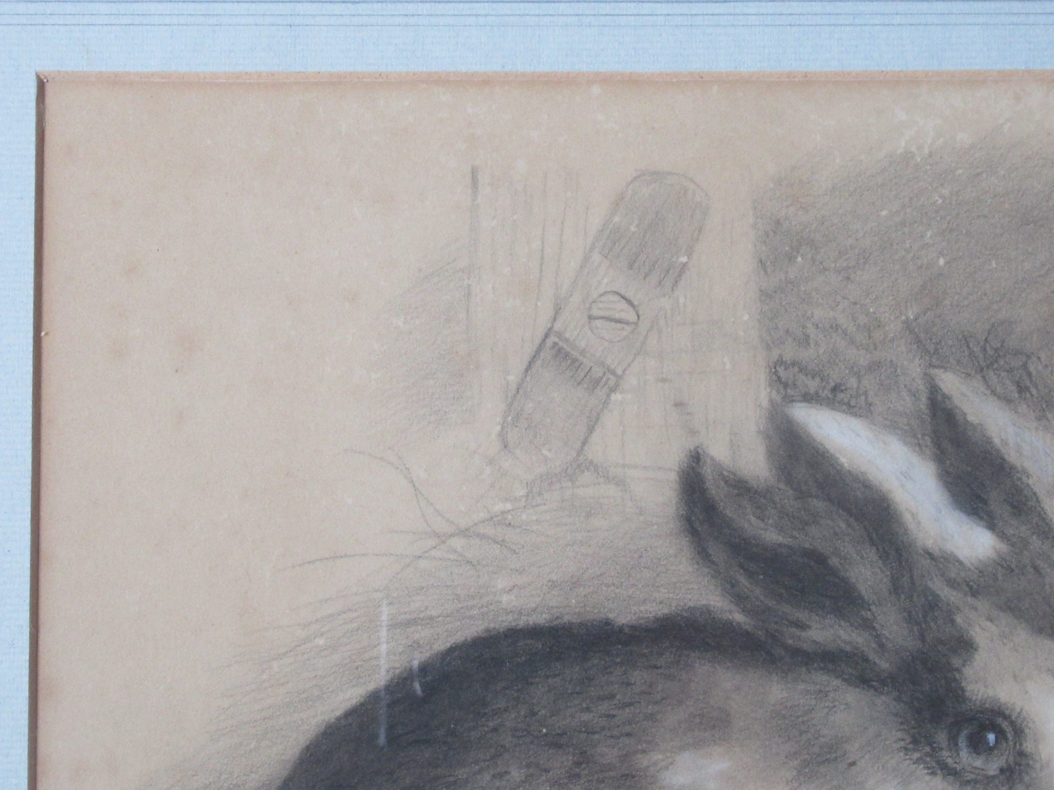 Joseph Wolf, rare original drawing of three rabbits, signed & dated 1875 framed