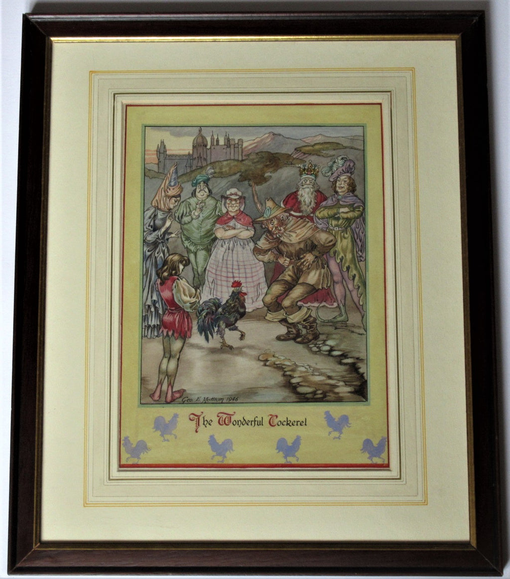 Original 1946 watercolour painting, The Wonderful Cockerel, G E Mottram, framed