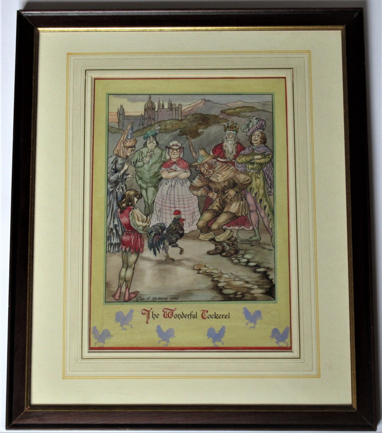 Original 1946 watercolour painting, The Wonderful Cockerel, G E Mottram, framed