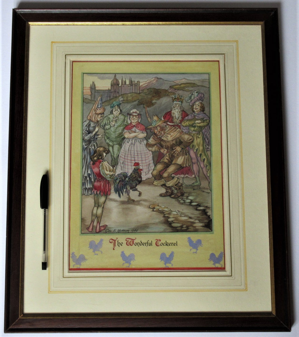Original 1946 watercolour painting, The Wonderful Cockerel, G E Mottram, framed