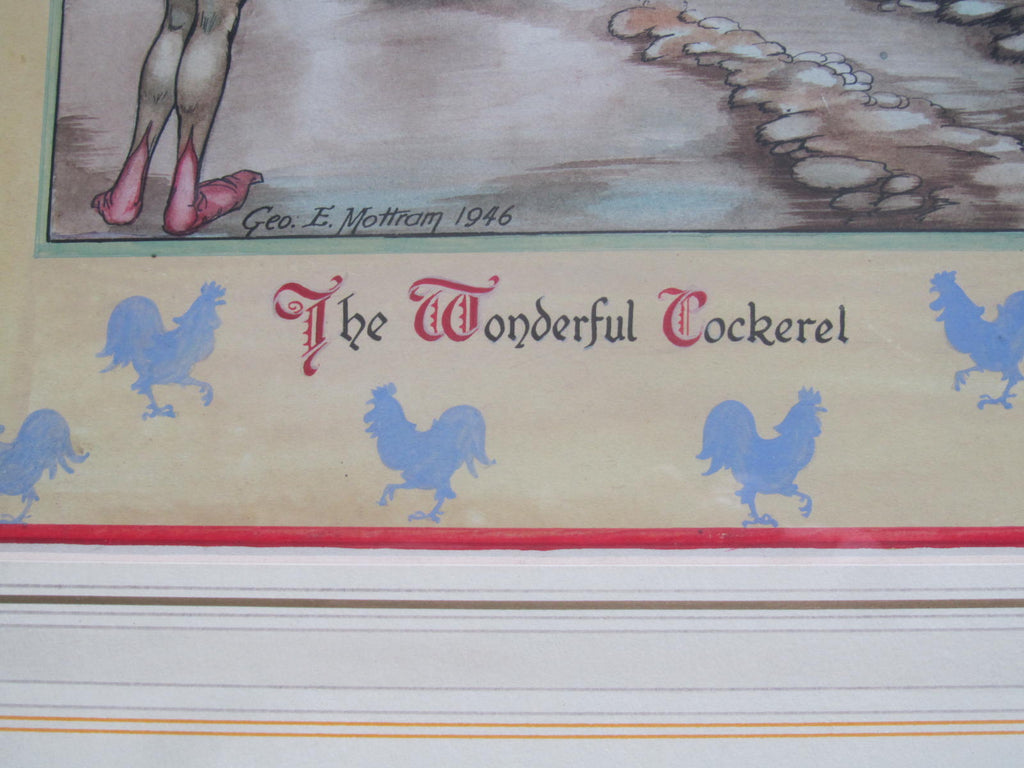 Original 1946 watercolour painting, The Wonderful Cockerel, G E Mottram, framed